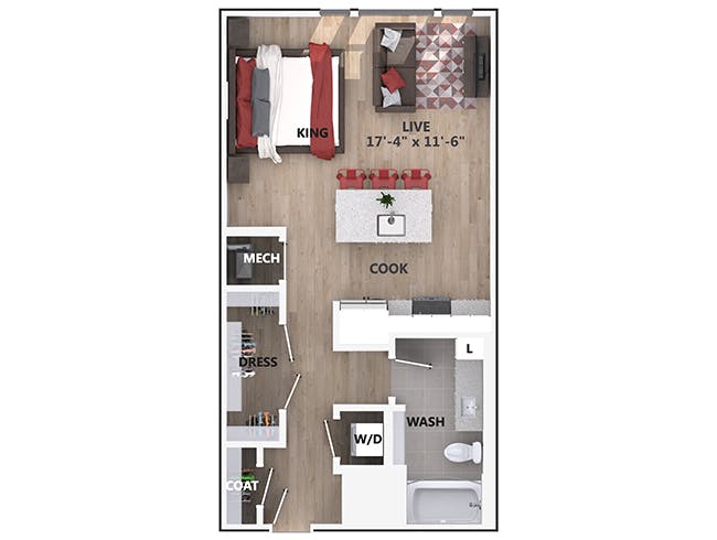 E3 floor plan, Studio, 1 Bathroom at AMLI Riverfront Green apartments
