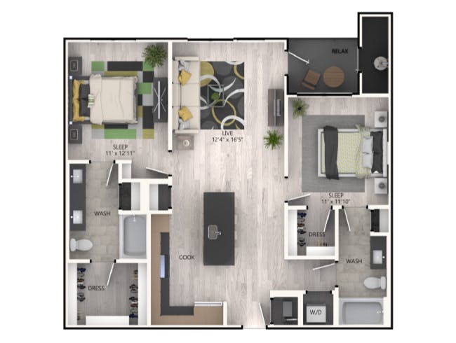 C5a floor plan, 2 Bedroom, 2 Bathroom at AMLI RiNo apartments