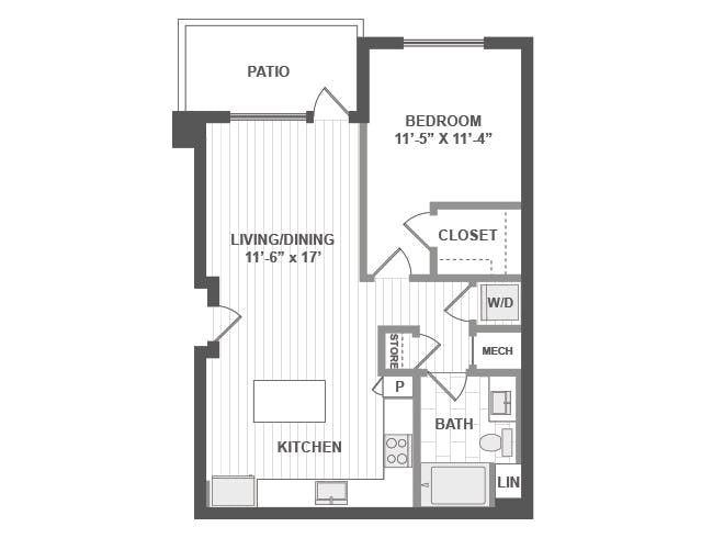 A3b floor plan, 1 Bedroom, 1 Bathroom at AMLI Park Broadway apartments