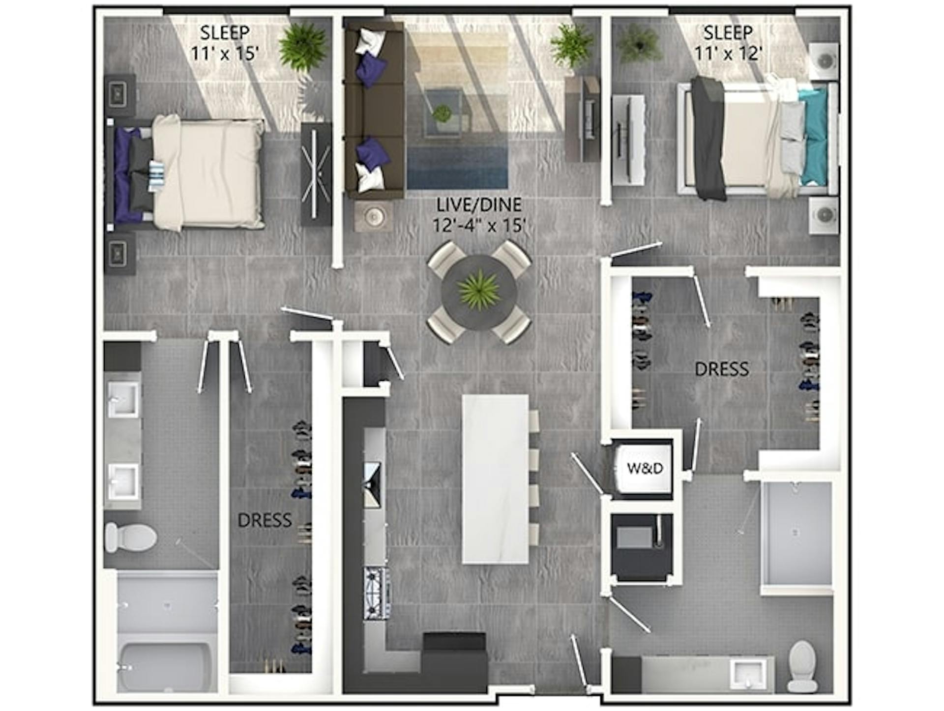 C6P floor plan, 2 Bedroom, 2 Bathroom, Penthouse at AMLI Midtown Miami apartments