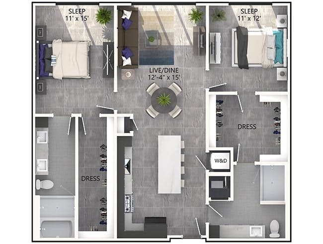 C6P floor plan, 2 Bedroom, 2 Bathroom, Penthouse at AMLI Midtown Miami apartments