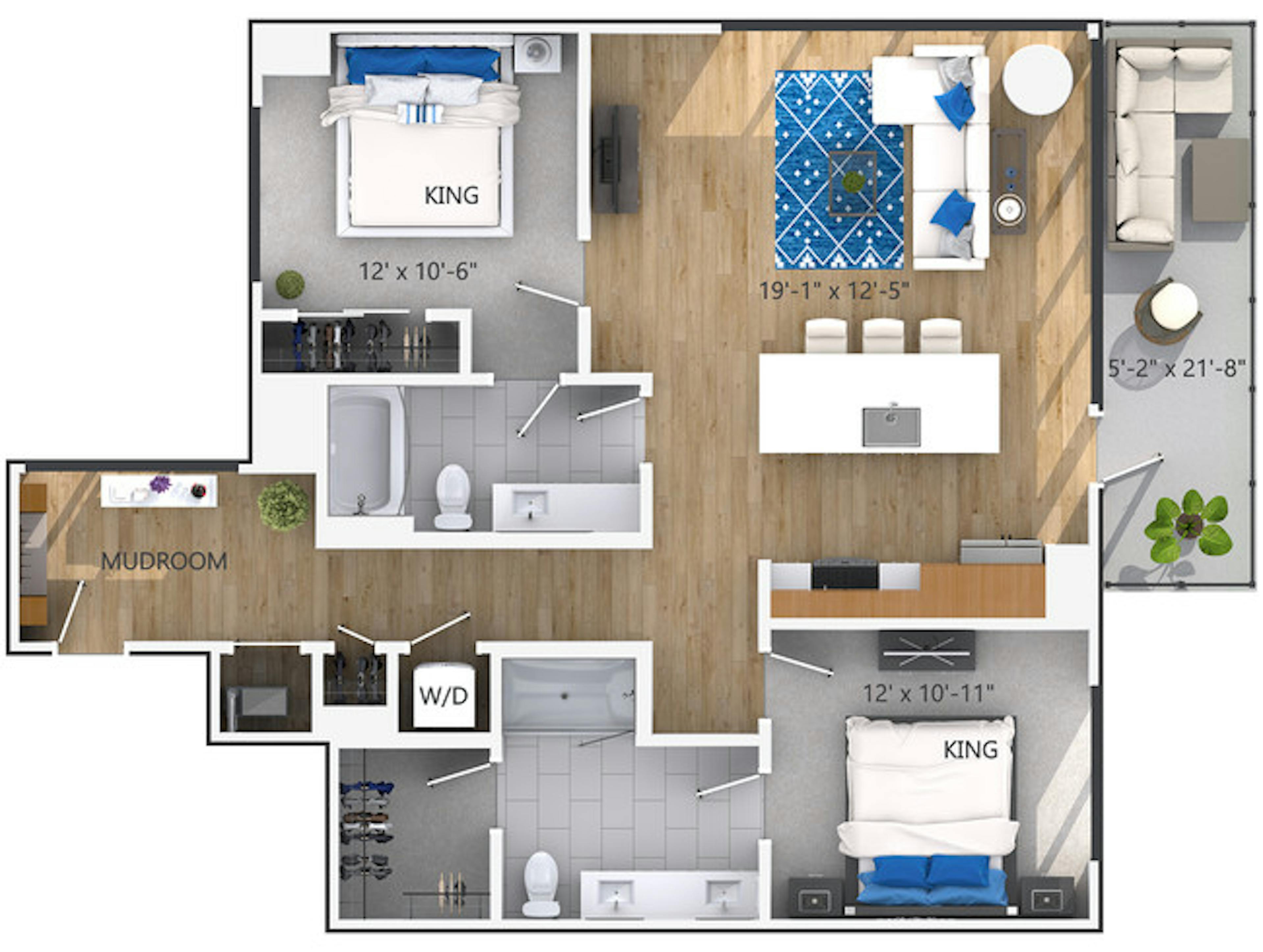 C5a floor plan, 2 Bedroom, 2 Bathroom, Tower at AMLI Lenox apartments