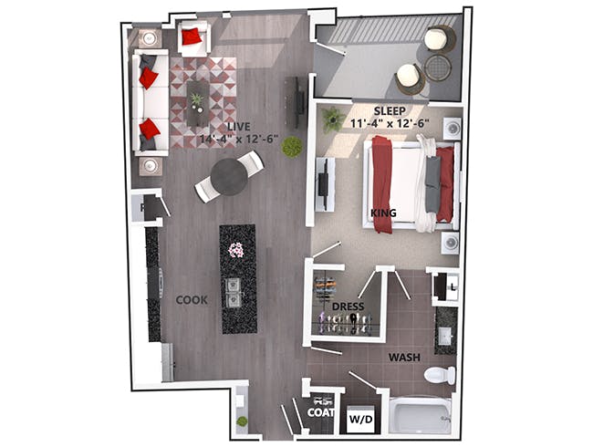 A3g floor plan, 1 Bedroom, 1 Bathroom at AMLI Riverfront Green apartments