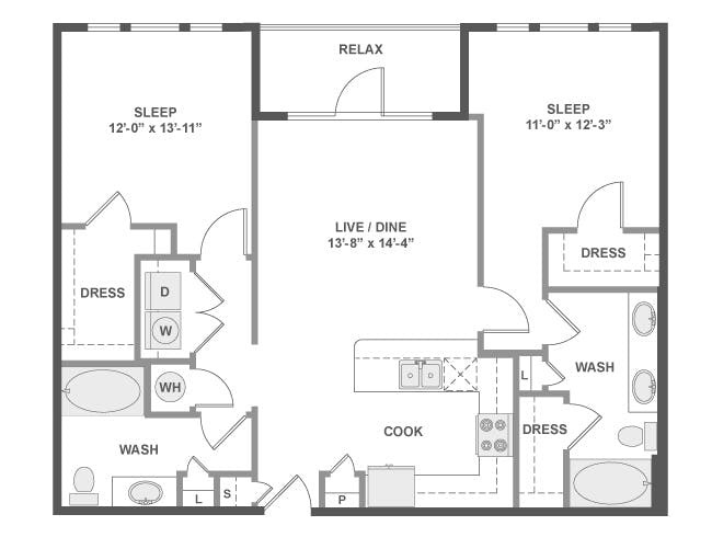 C5 floor plan, 2 Bedroom, 2 Bathroom at AMLI Frisco Crossing apartments