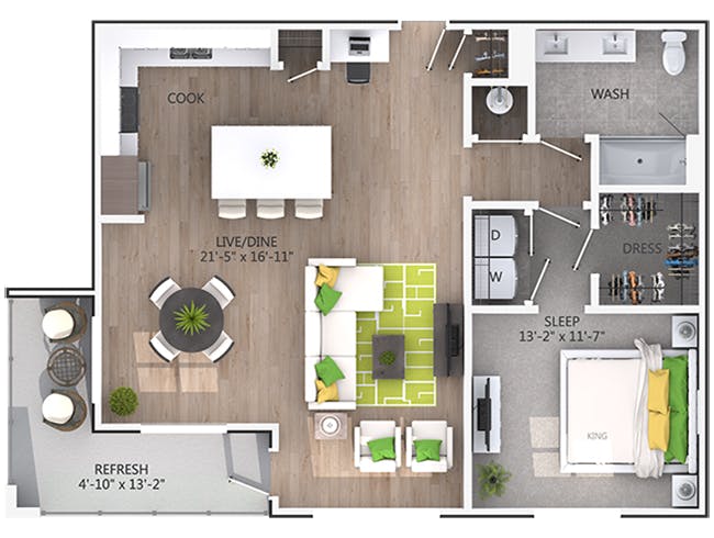 Spring floor plan, 1 Bedroom, 1 Bathroom at AMLI Piedmont Heights apartments