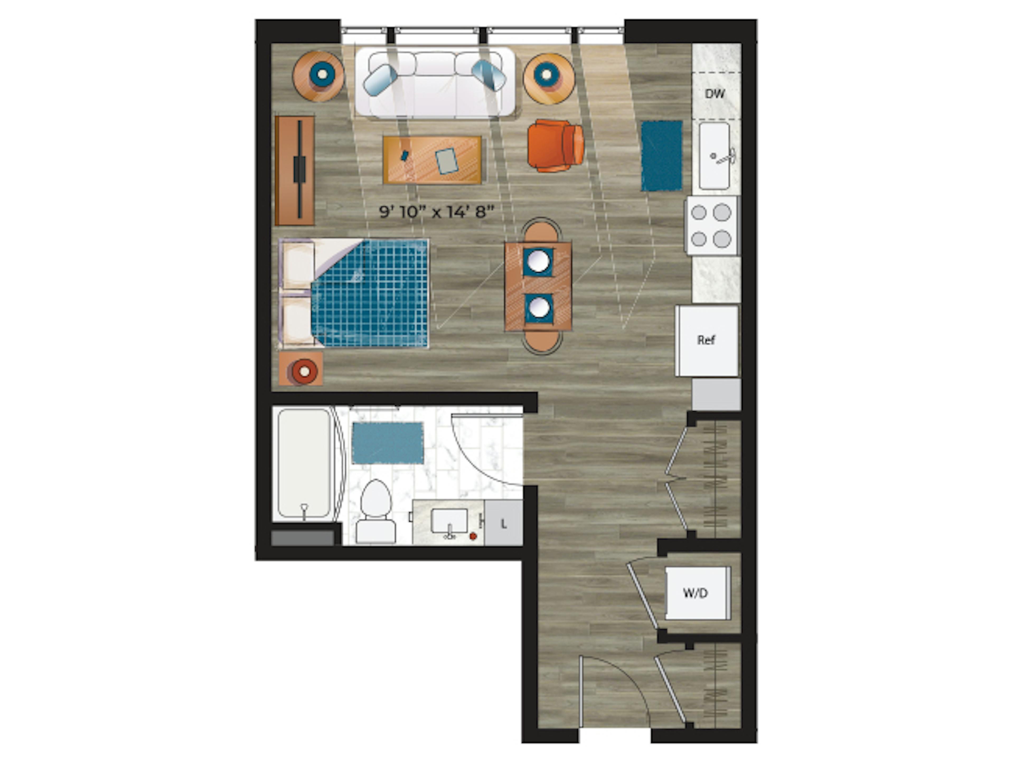 E4 floor plan, Studio, 1 Bathroom at AMLI at Uptown apartments