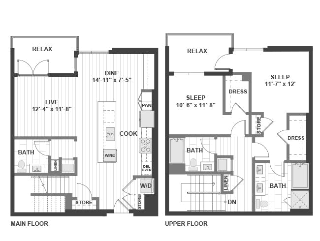 C9T floor plan, 2 Bedroom, 2.5 Bathroom, Townhome at AMLI Marina Del Rey apartments
