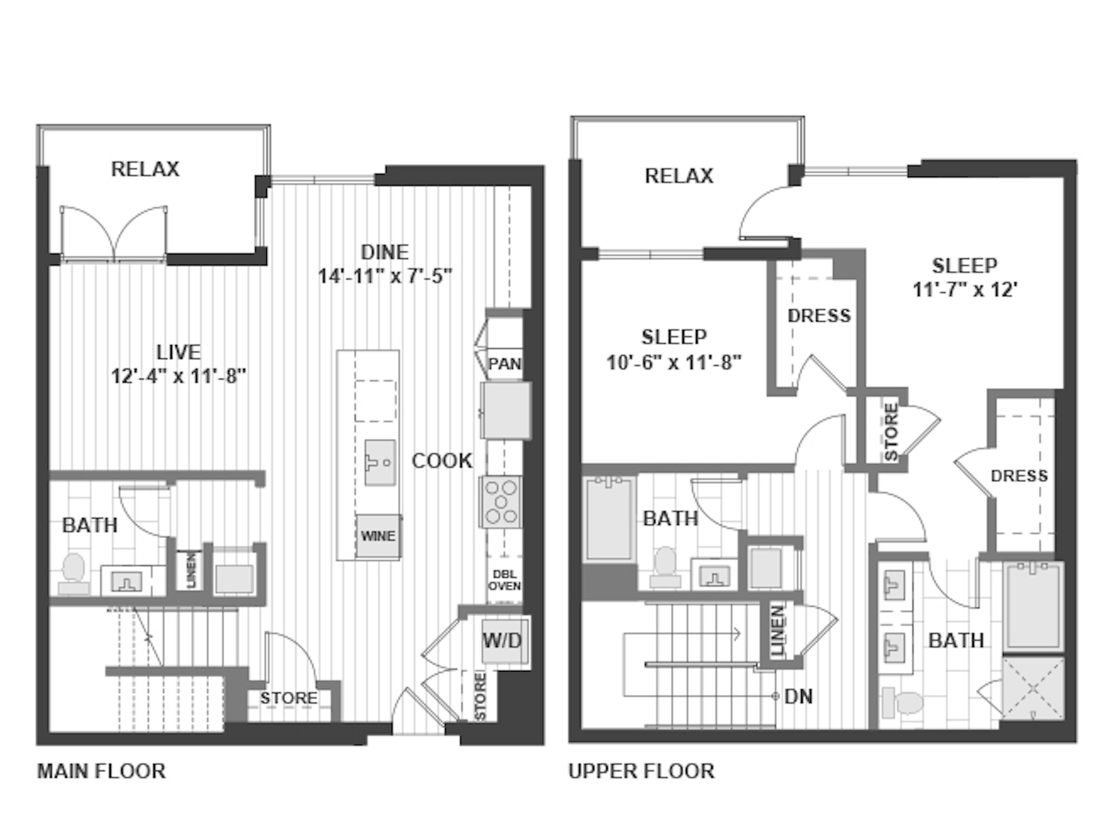C9T floor plan, 2 Bedroom, 2.5 Bathroom, Townhome at AMLI Marina Del Rey apartments