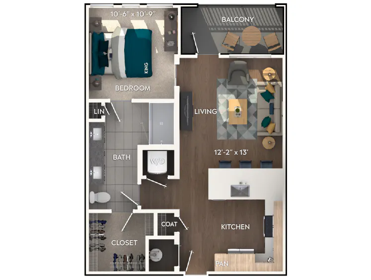 A2a floor plan, 1 Bedroom, 1 Bathroom at AMLI Flatiron apartments