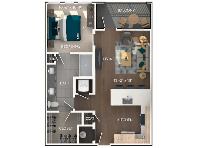 AMLI Flatiron A2a one-bedroom floor plan image - Atlanta, GA