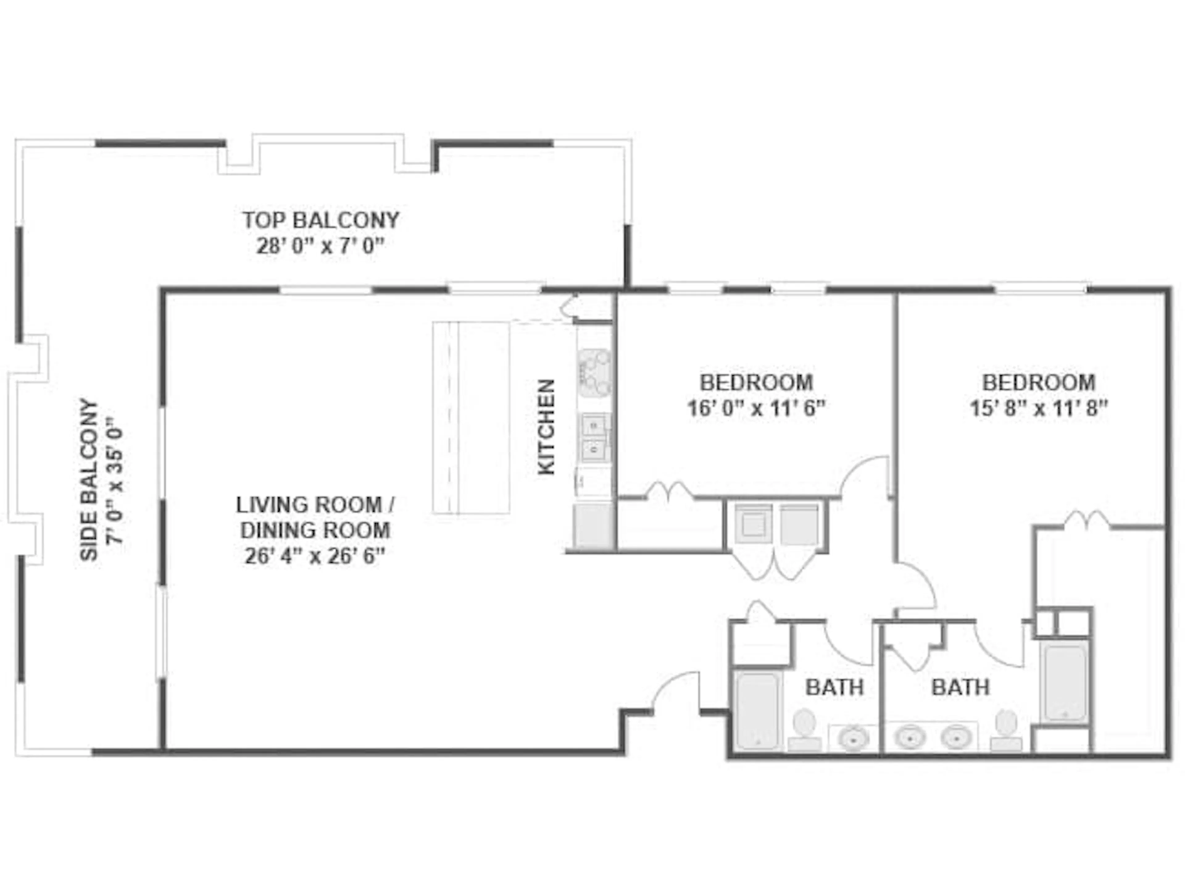 Rio Grande floor plan, 2 Bedroom, 2 Bathroom at AMLI Downtown apartments