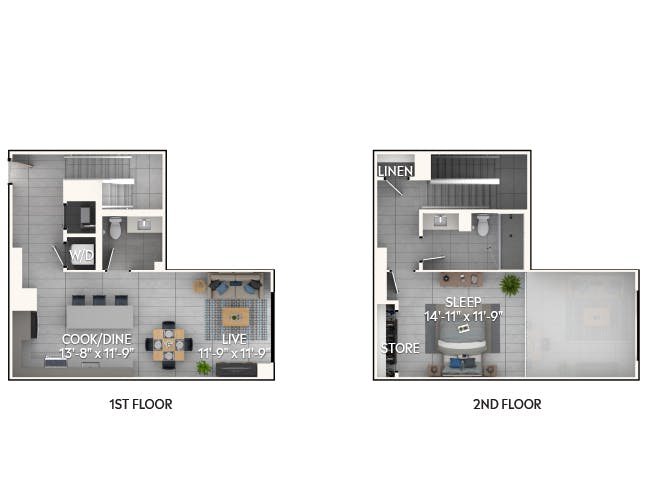 A6bL floor plan, 1 Bedroom, 1.5 Bathroom, Loft at AMLI Wynwood apartments