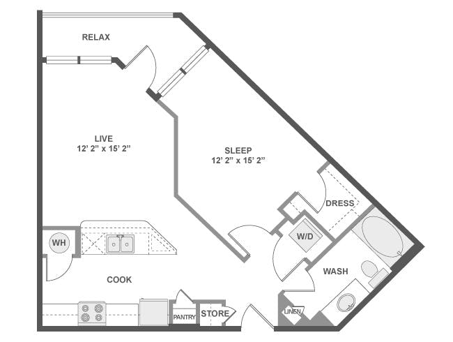 A3 floor plan, 1 Bedroom, 1 Bathroom at AMLI at Mueller apartments