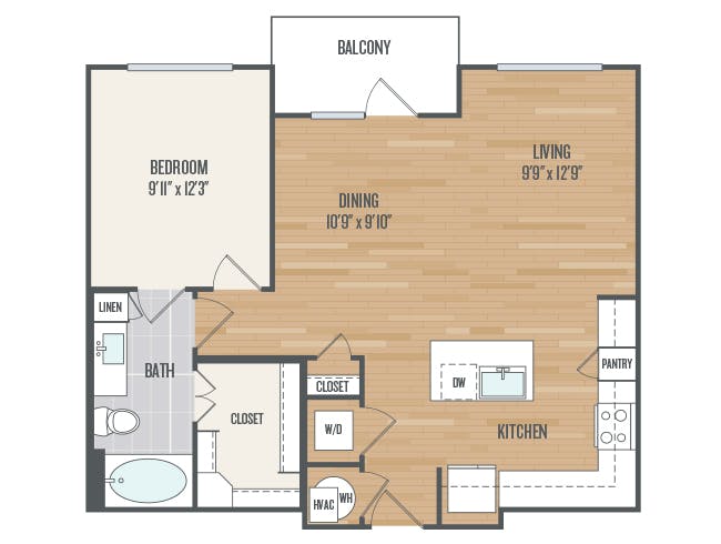 A3d floor plan, 1 Bedroom, 1 Bathroom at AMLI Grapevine apartments