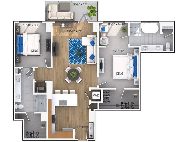 C7a floor plan, 2 Bedroom, 2 Bathroom, Tower at AMLI Lenox apartments