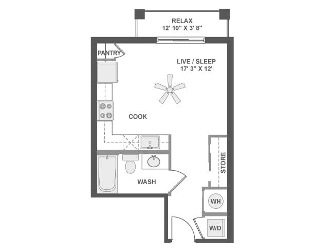 E1 floor plan, Studio, 1 Bathroom at AMLI Dadeland apartments