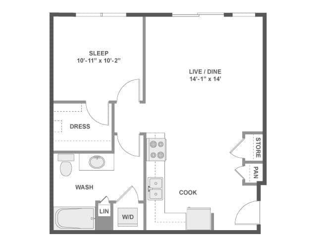 A2k floor plan, 1 Bedroom, 1 Bathroom at AMLI Wallingford apartments