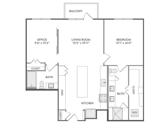 A6D floor plan, 1 Bedroom, 2 Bathroom, Office at AMLI Lakeline apartments