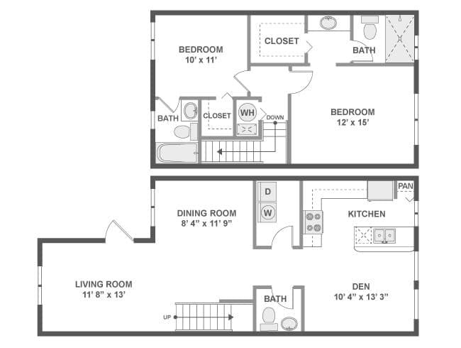 C7T floor plan, 2 Bedroom, 2.5 Bathroom, Townhome at AMLI Toscana Place apartments