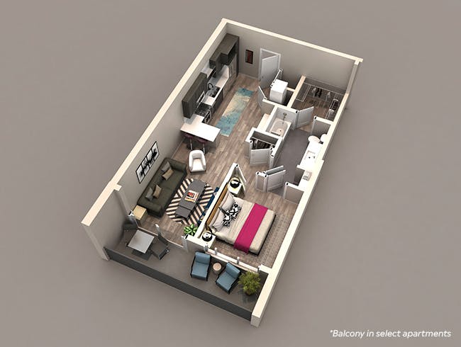 A2 floor plan, 1 Bedroom, 1 Bathroom at AMLI Westside apartments