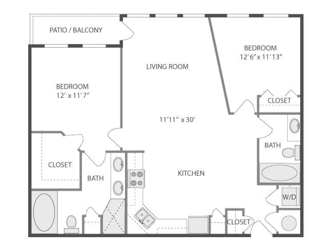 C400 floor plan, 2 Bedroom, 2 Bathroom at AMLI Lindbergh apartments
