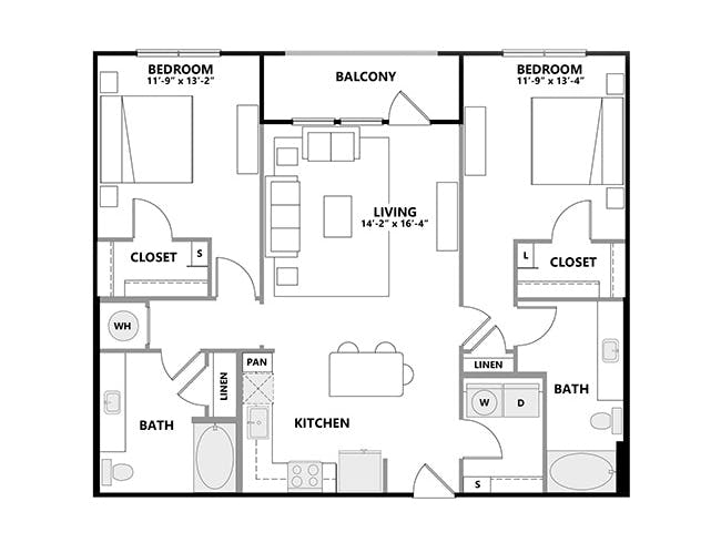 C5c floor plan, 2 Bedroom, 2 Bathroom at AMLI Addison apartments