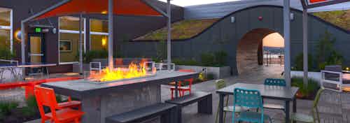 AMLI South Lake Union rooftop deck with fire pit plenty of patio seating and green roof