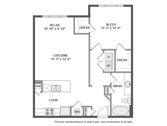 A4S floor plan, 1 Bedroom, 1 Bathroom at AMLI Covered Bridge apartments
