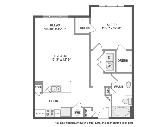 A4S floor plan, 1 Bedroom, 1 Bathroom at AMLI Covered Bridge apartments