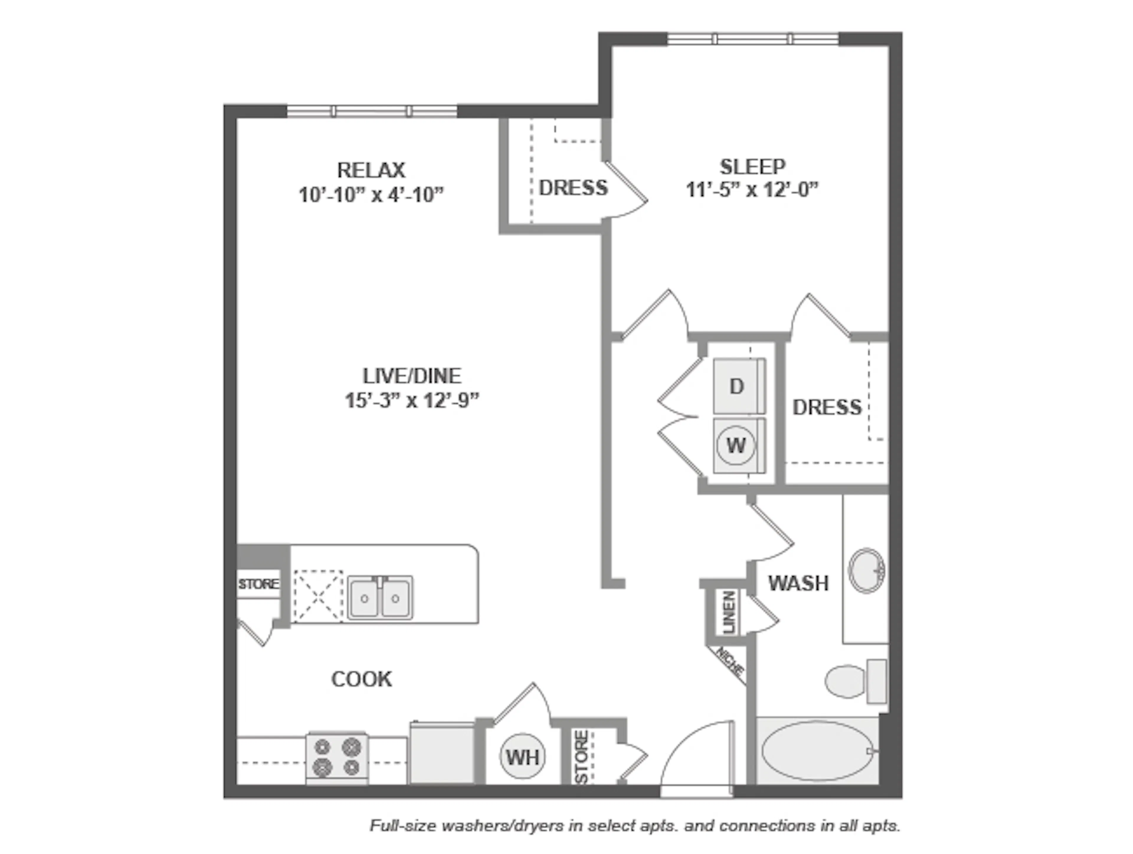 A4S floor plan, 1 Bedroom, 1 Bathroom at AMLI Covered Bridge apartments