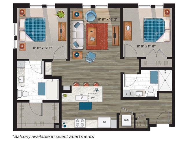 C5a floor plan, 2 Bedroom, 2 Bathroom at AMLI at Uptown apartments