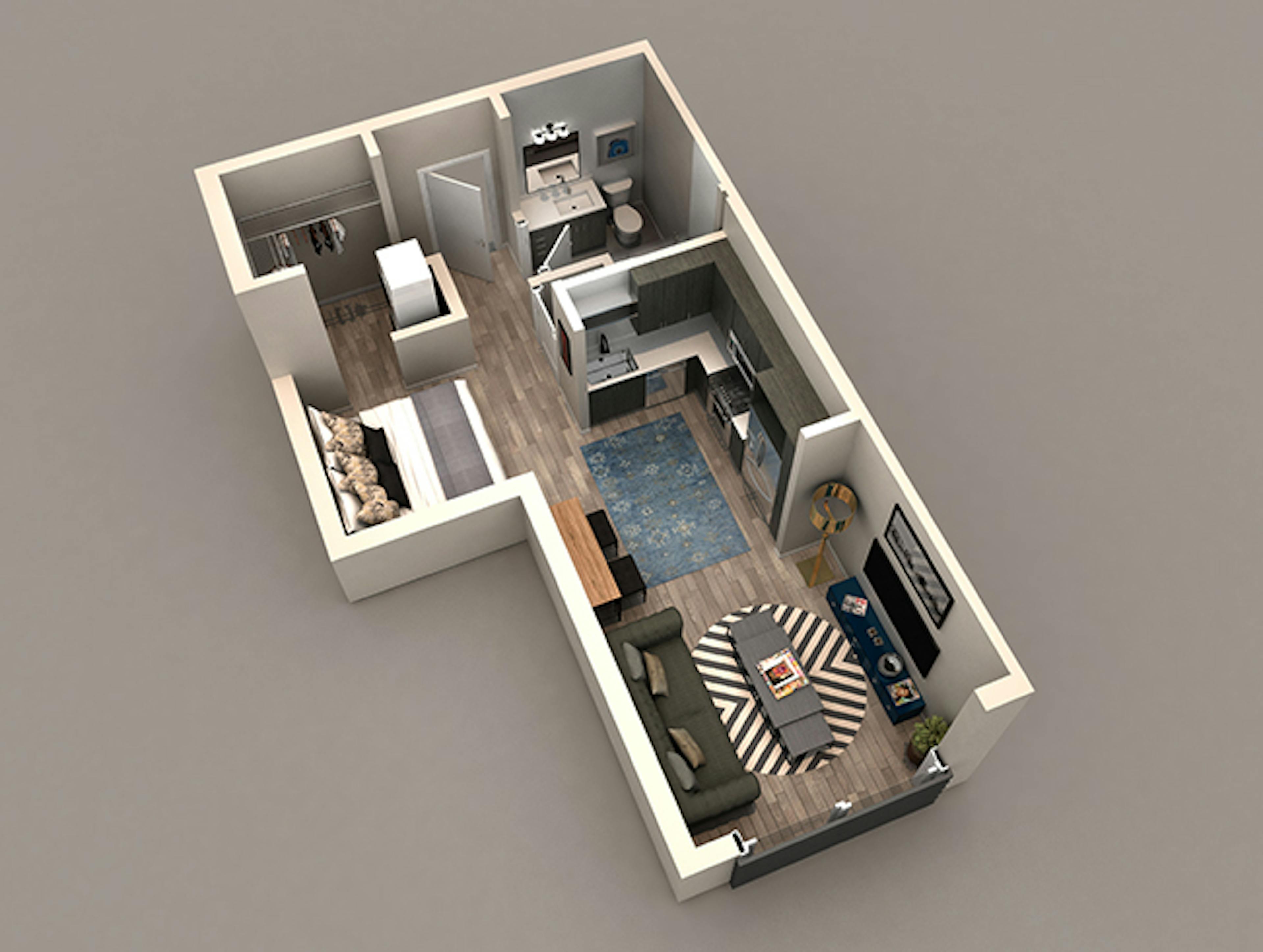 E1 floor plan, Studio, 1 Bathroom at AMLI Westside apartments