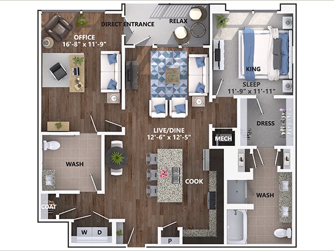 A7D floor plan, 1 Bedroom, 1.5 Bathroom, Live/Work at AMLI Littleton Village apartments