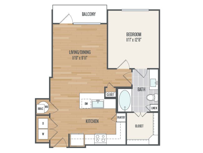 A3a floor plan, 1 Bedroom, 1 Bathroom at AMLI Grapevine apartments