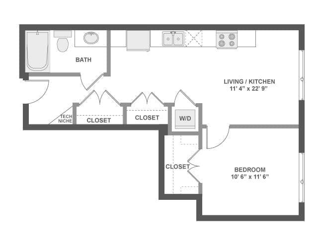 A2cX floor plan, 1 Bedroom, 1 Bathroom at AMLI South Lake Union apartments
