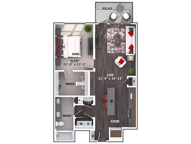 A4 floor plan, 1 Bedroom, 1 Bathroom at AMLI Riverfront Green apartments