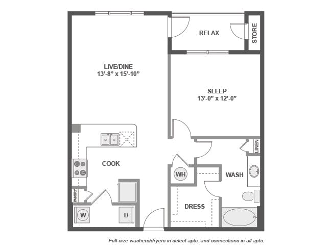 A3c floor plan, 1 Bedroom, 1 Bathroom at AMLI Covered Bridge apartments
