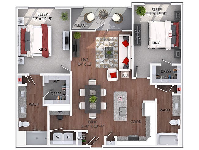 C5 floor plan, 2 Bedroom, 2 Bathroom at AMLI Denargo Market apartments