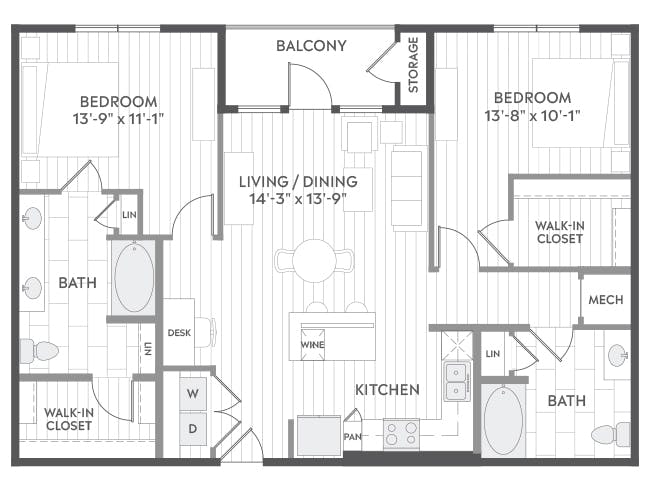C6B floor plan, 2 Bedroom, 2 Bathroom at AMLI Branch Park apartments