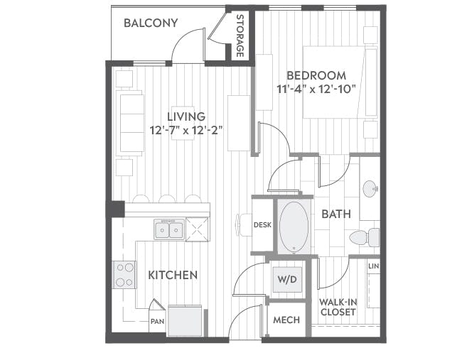A3 floor plan, 1 Bedroom, 1 Bathroom at AMLI Branch Park apartments