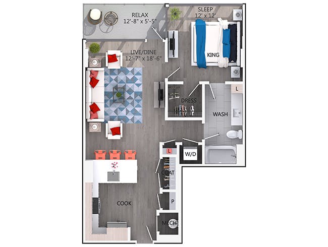 A3a floor plan, 1 Bedroom, 1 Bathroom at AMLI Arts Center apartments