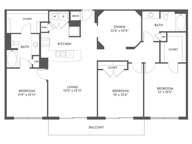 D7 floor plan, 3 Bedroom, 2 Bathroom at AMLI Joya apartments