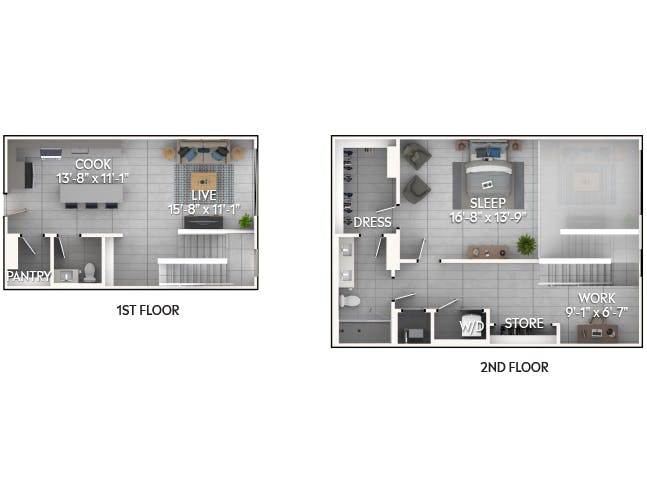 A8L floor plan, 1 Bedroom, 1.5 Bathroom, Loft at AMLI Wynwood apartments