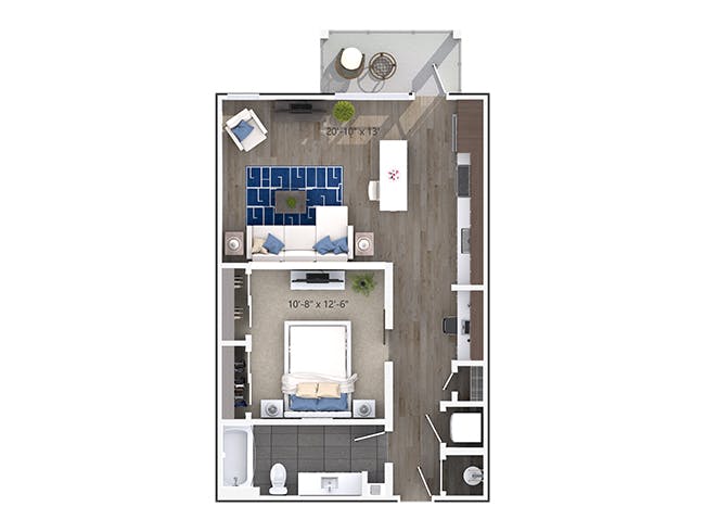 Claire (A2b) floor plan, 1 Bedroom, 1 Bathroom at AMLI Decatur apartments