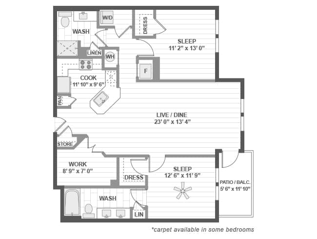 C6d floor plan, 2 Bedroom, 2 Bathroom, Office at AMLI Deerfield apartments