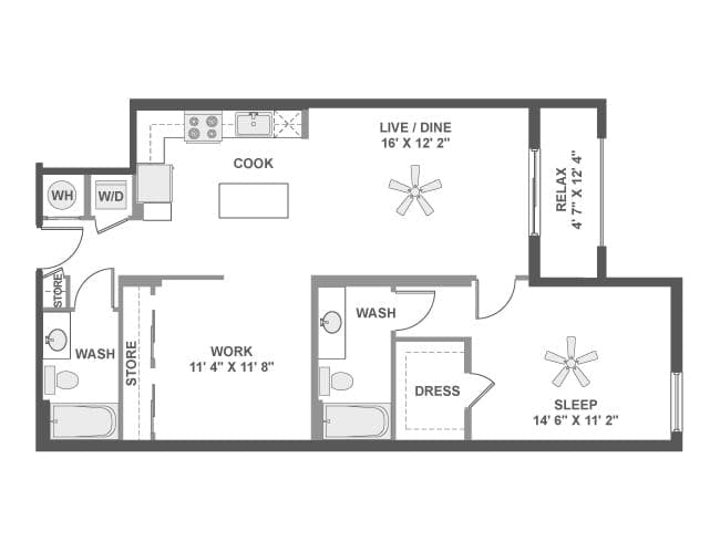A6D floor plan, 1 Bedroom, 2 Bathroom, Office at AMLI Dadeland apartments
