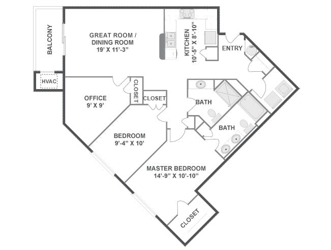 Gleneagle floor plan, 2 Bedroom, 2 Bathroom, Office at AMLI at Seven Bridges apartments