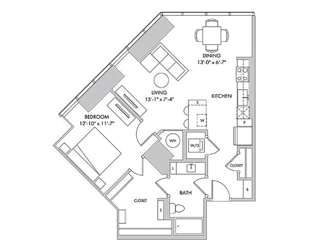A5 floor plan, 1 Bedroom, 1 Bathroom at AMLI Fountain Place apartments