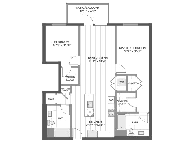 C5h floor plan, 2 Bedroom, 2 Bathroom at AMLI Old Pasadena apartments