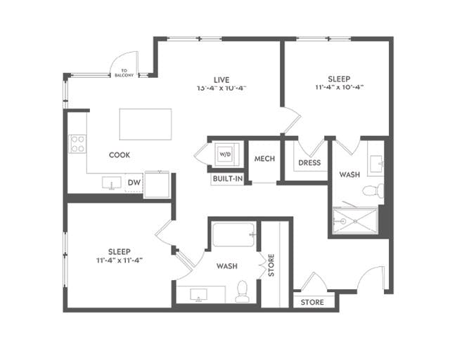 C4a floor plan, 2 Bedroom, 2 Bathroom at AMLI Art District apartments